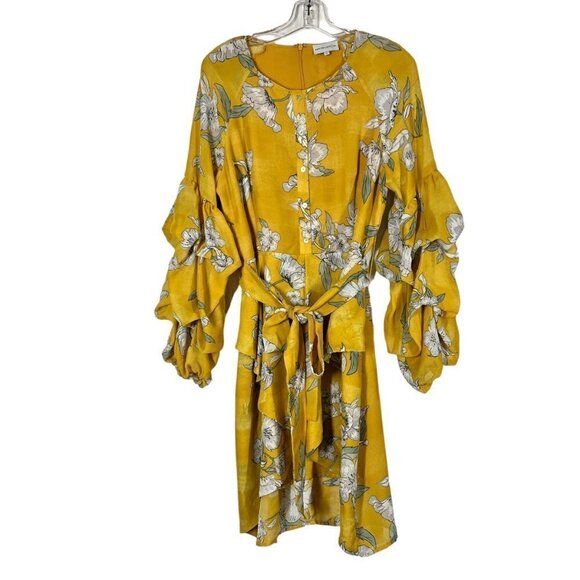 Chriselle Mini Dress Yellow Floral Ruffle Sleeve XL - Picture 12 of 12